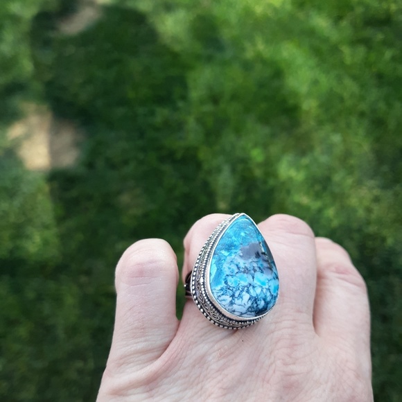 New Blue Dendrite Opal 925 Silver Ring. - Picture 9 of 11